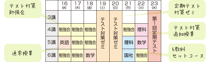 学まる個別 中学生時間割例